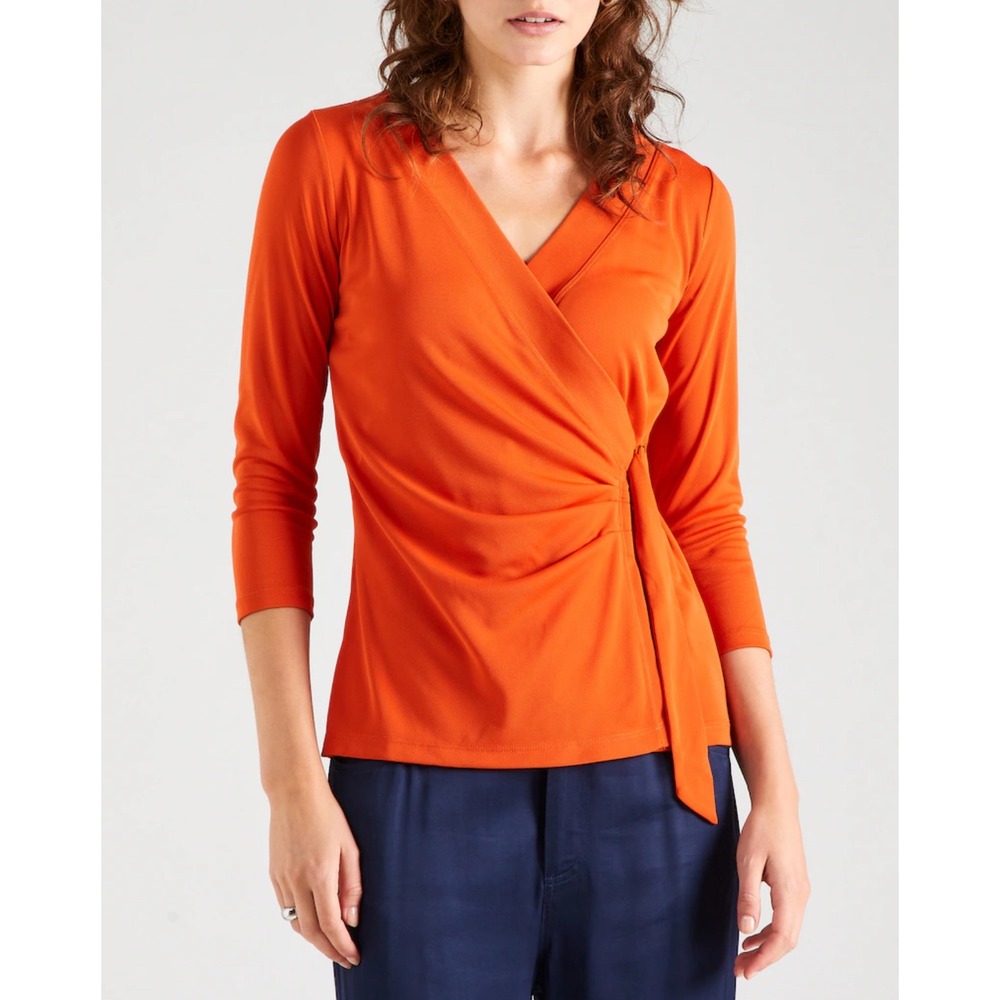 Lauren Ralph Lauren Wrap Top 3/4 Sleeve‎ Blouse Orange(review photos please)